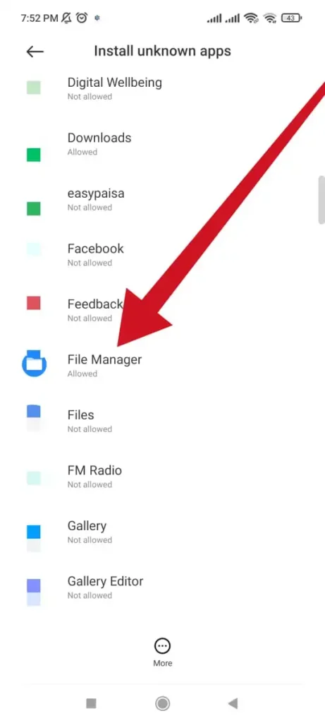 file manager option allowing to install apps from unknown sources