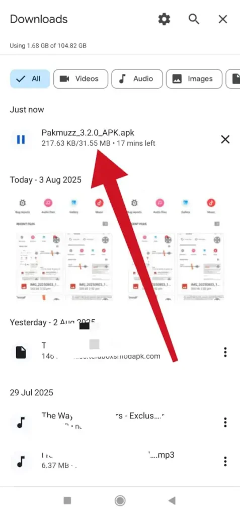 pakmuzz app apk downloading in progress
